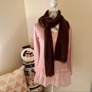 Express Brown Wool Twist Detail Scarf